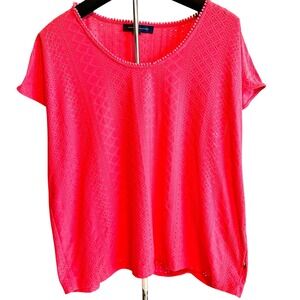 Tommy Hilfiger Womens XL Short Sleeve Top Dainty Feminine Coquette Colorful